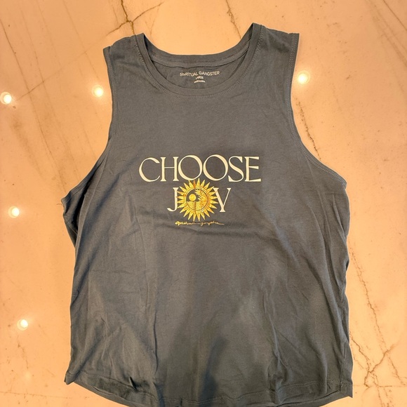 Spiritual Gangster Navy Tank Top "Choose Joy" with Gold Sun Graphic - Picture 2 of 6